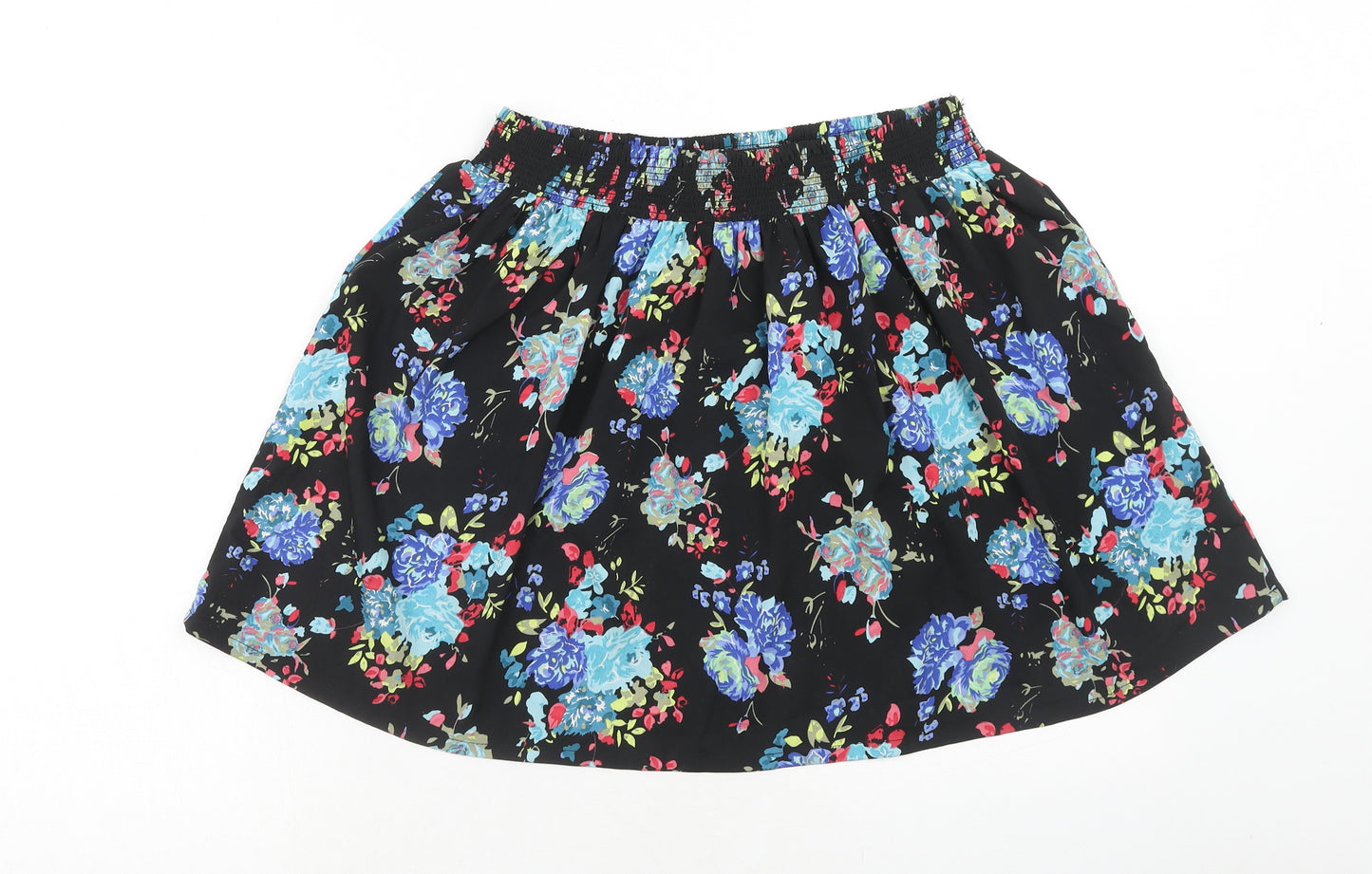 Peacocks Womens Black Floral Polyester Skater Skirt Size 10