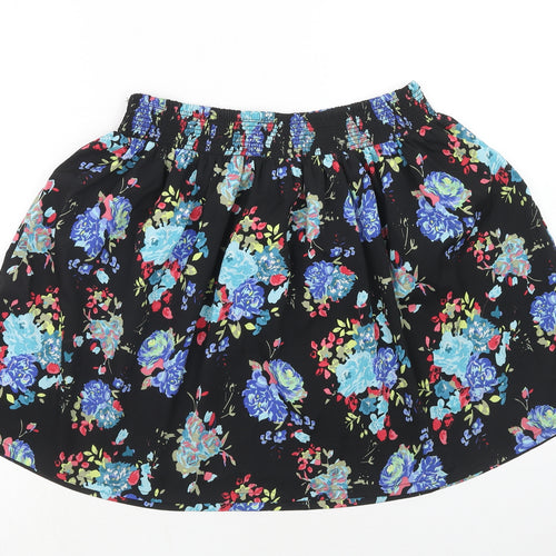 Peacocks Womens Black Floral Polyester Skater Skirt Size 10