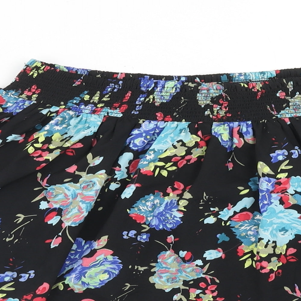 Peacocks Womens Black Floral Polyester Skater Skirt Size 10
