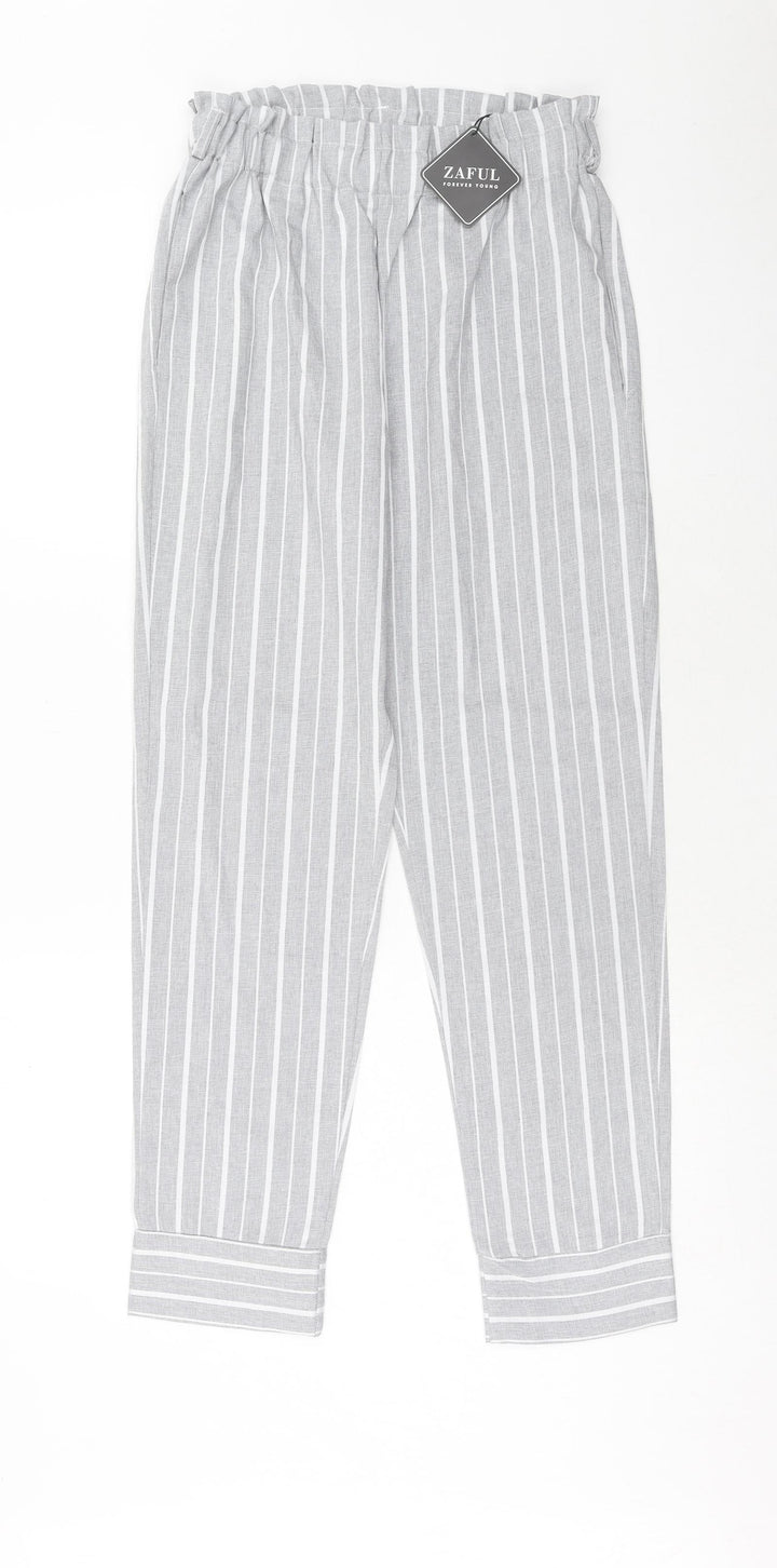 Zaful Womens Grey Striped Polyester Trousers Size 10 Regular