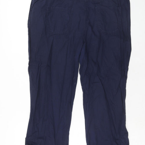 George Womens Blue Cotton Cropped Trousers Size 14 Regular Zip