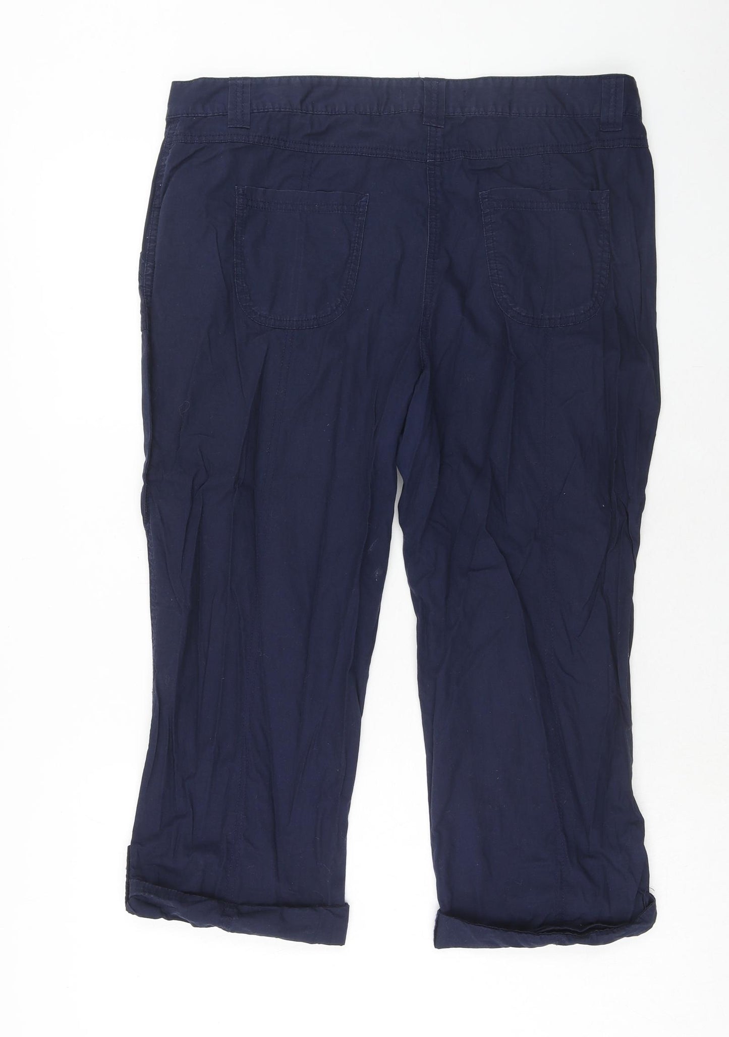 George Womens Blue Cotton Cropped Trousers Size 14 Regular Zip