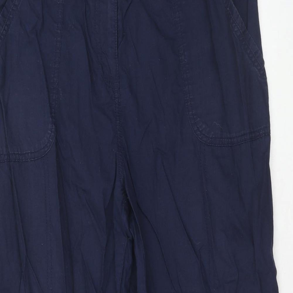 George Womens Blue Cotton Cropped Trousers Size 14 Regular Zip
