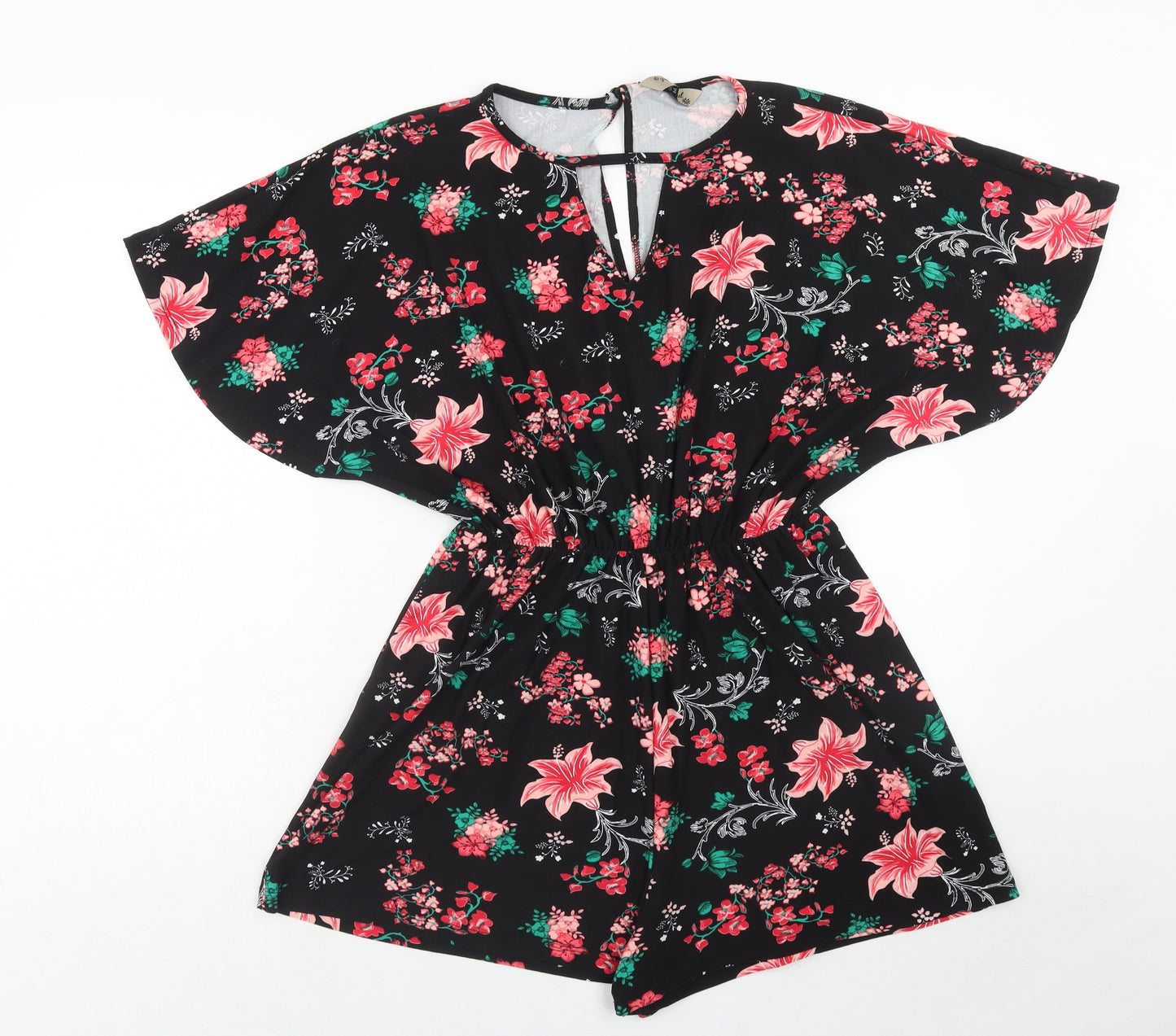 Poetic Soul Womens Black Floral Polyester Playsuit One-Piece Size M Button