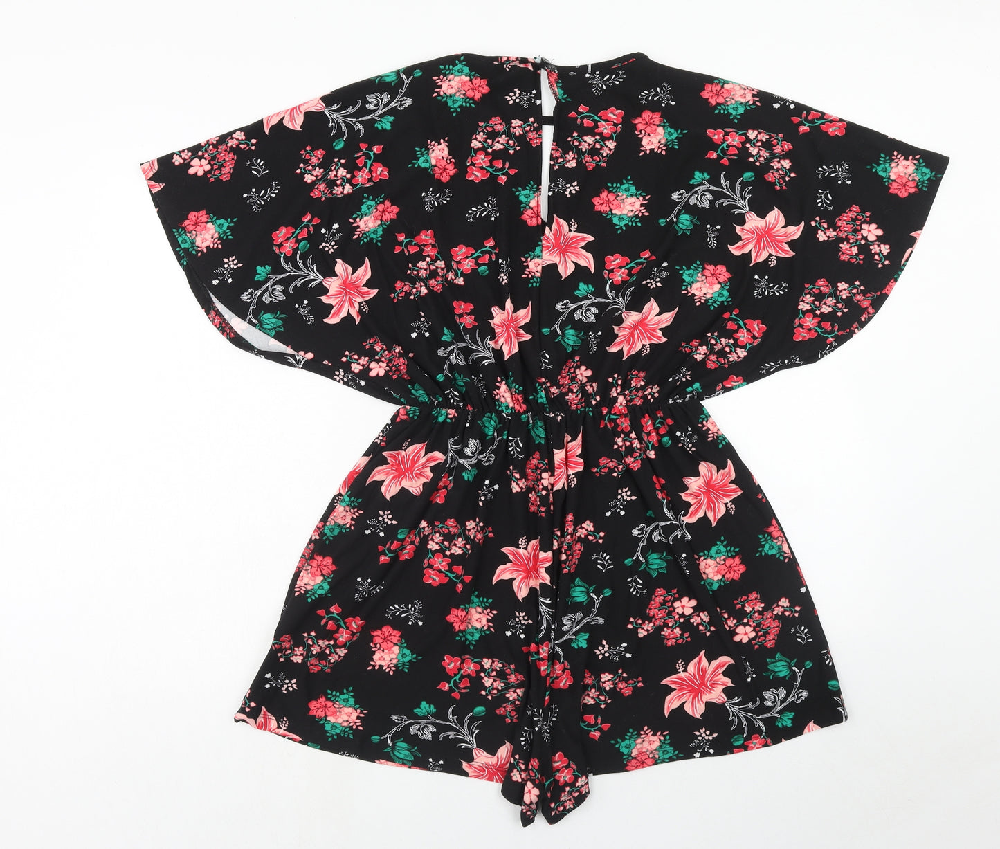 Poetic Soul Womens Black Floral Polyester Playsuit One-Piece Size M Button