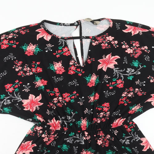 Poetic Soul Womens Black Floral Polyester Playsuit One-Piece Size M Button