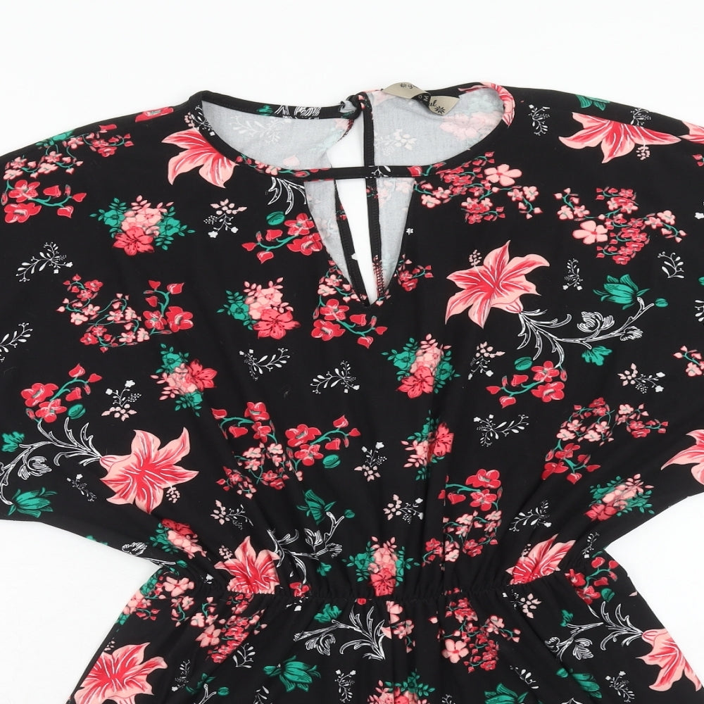 Poetic Soul Womens Black Floral Polyester Playsuit One-Piece Size M Button