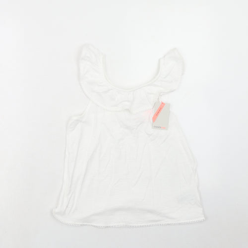 Oasis Girls White Cotton Basic Blouse Size 12 Years Round Neck Pullover