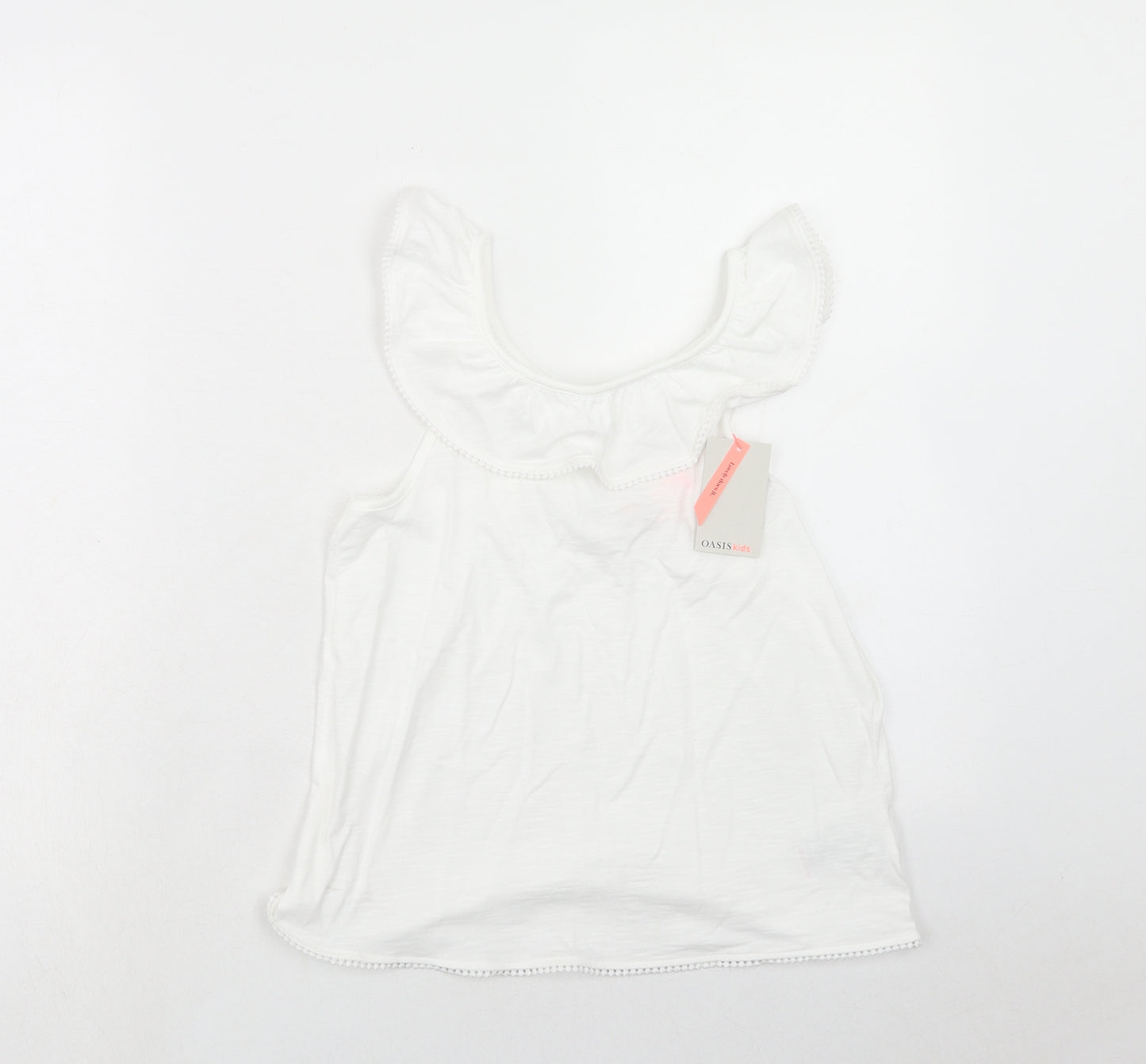Oasis Girls White Cotton Basic Blouse Size 12 Years Round Neck Pullover