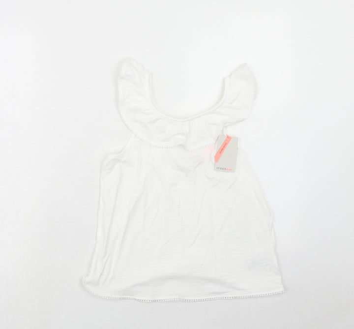 Oasis Girls White Cotton Basic Blouse Size 12 Years Round Neck Pullover
