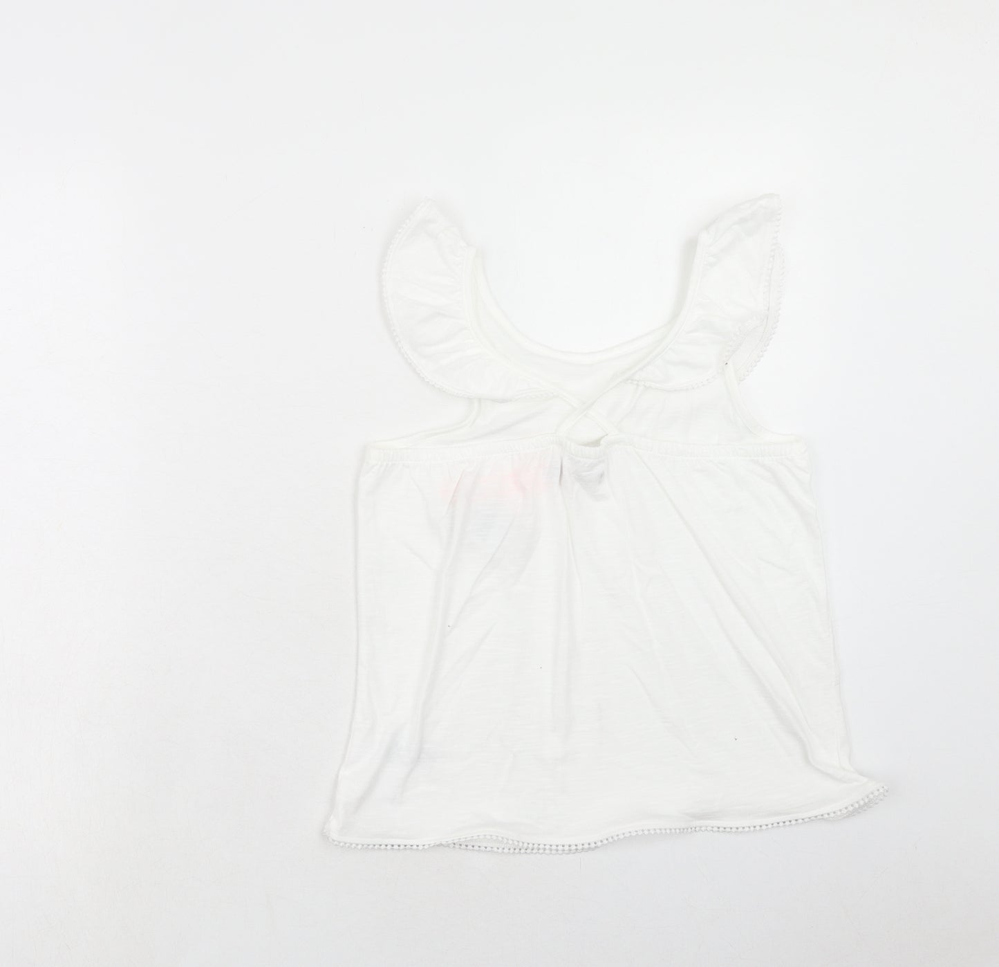 Oasis Girls White Cotton Basic Blouse Size 12 Years Round Neck Pullover