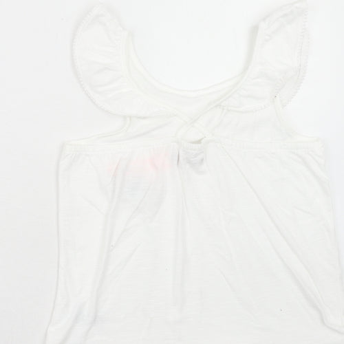 Oasis Girls White Cotton Basic Blouse Size 12 Years Round Neck Pullover