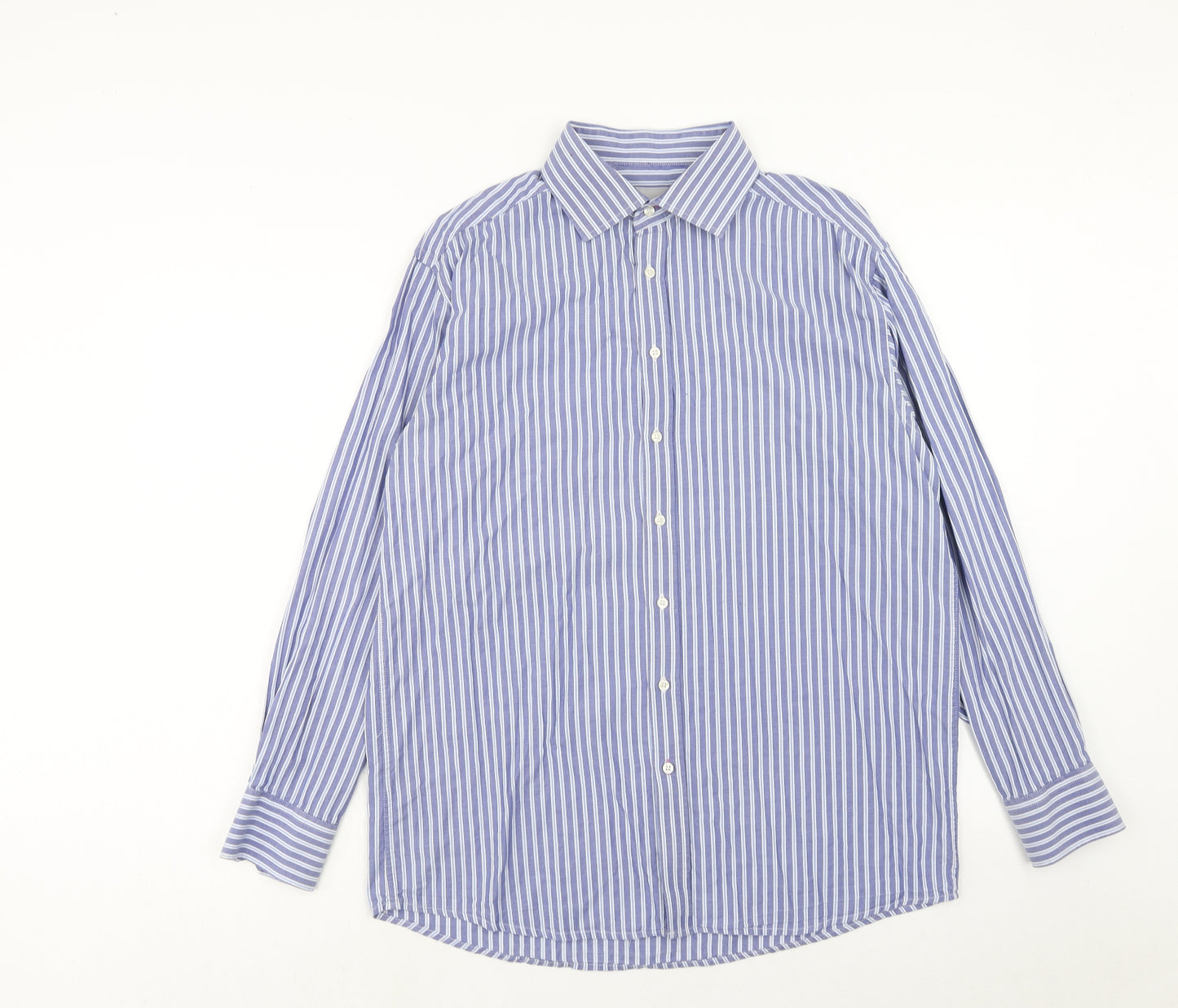 Salters Mens Blue Striped Cotton Button-Up Size L Collared Button