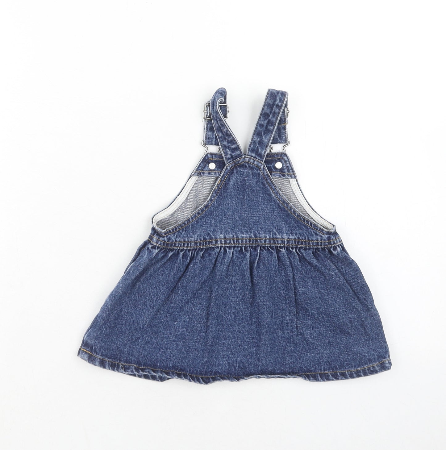 NEXT Girls Blue Cotton Pinafore/Dungaree Dress Size 3-6 Months Square Neck Button