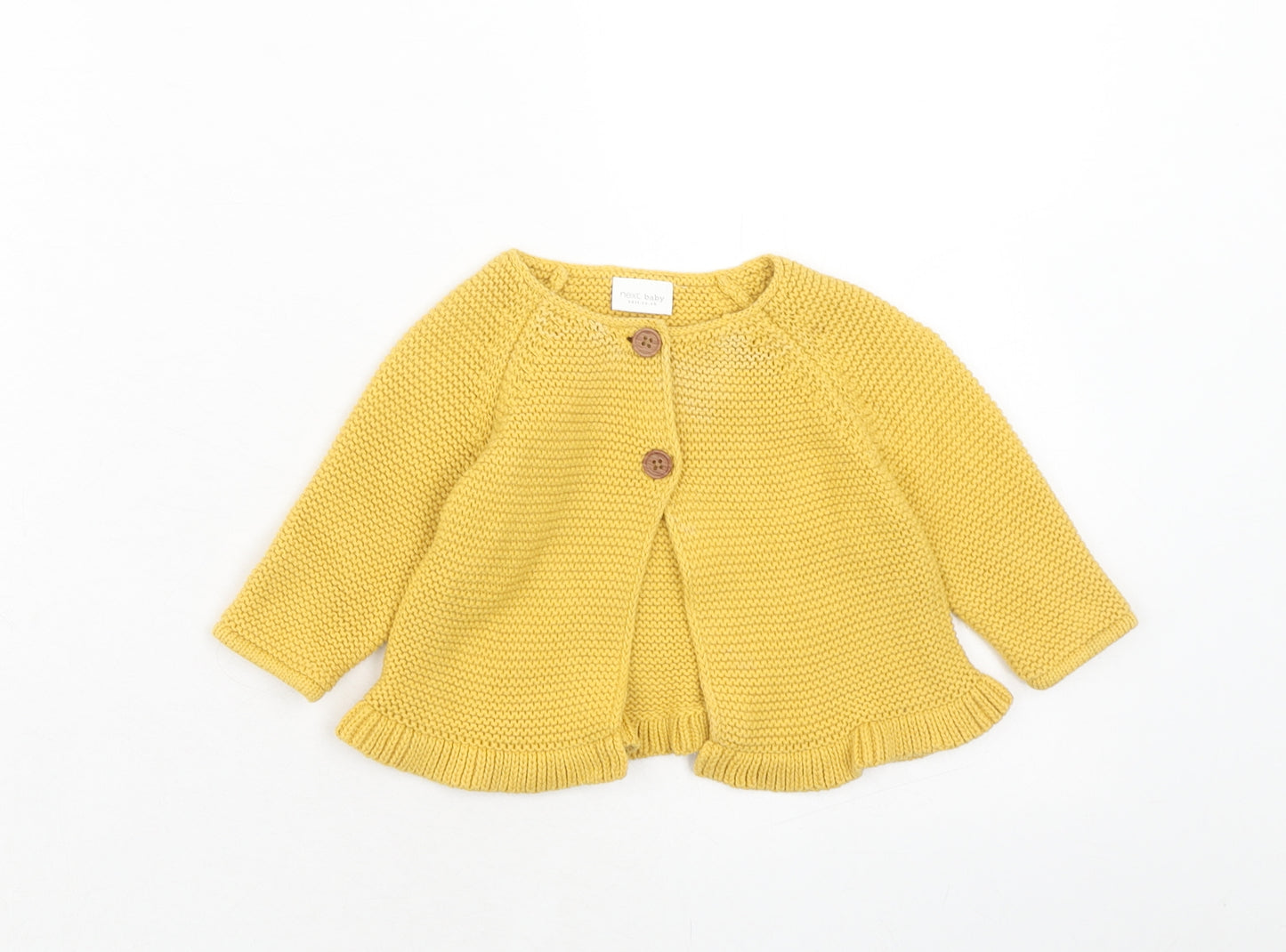 NEXT Girls Yellow Cotton Cardigan Jumper Size 3-6 Months Button
