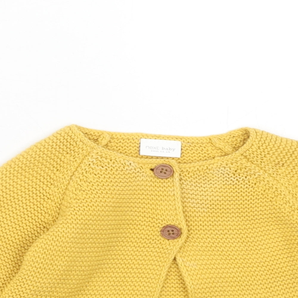 NEXT Girls Yellow Cotton Cardigan Jumper Size 3-6 Months Button