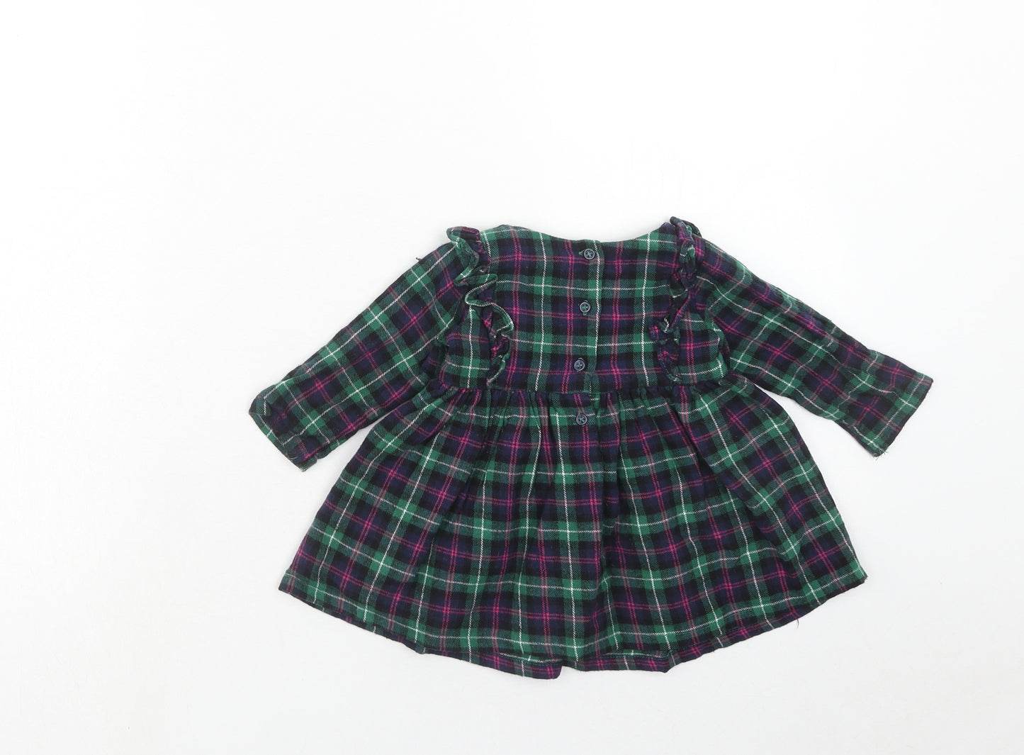 Mini Minors Girls Green Plaid Polyester A-Line Size 3-6 Months Round Neck Button