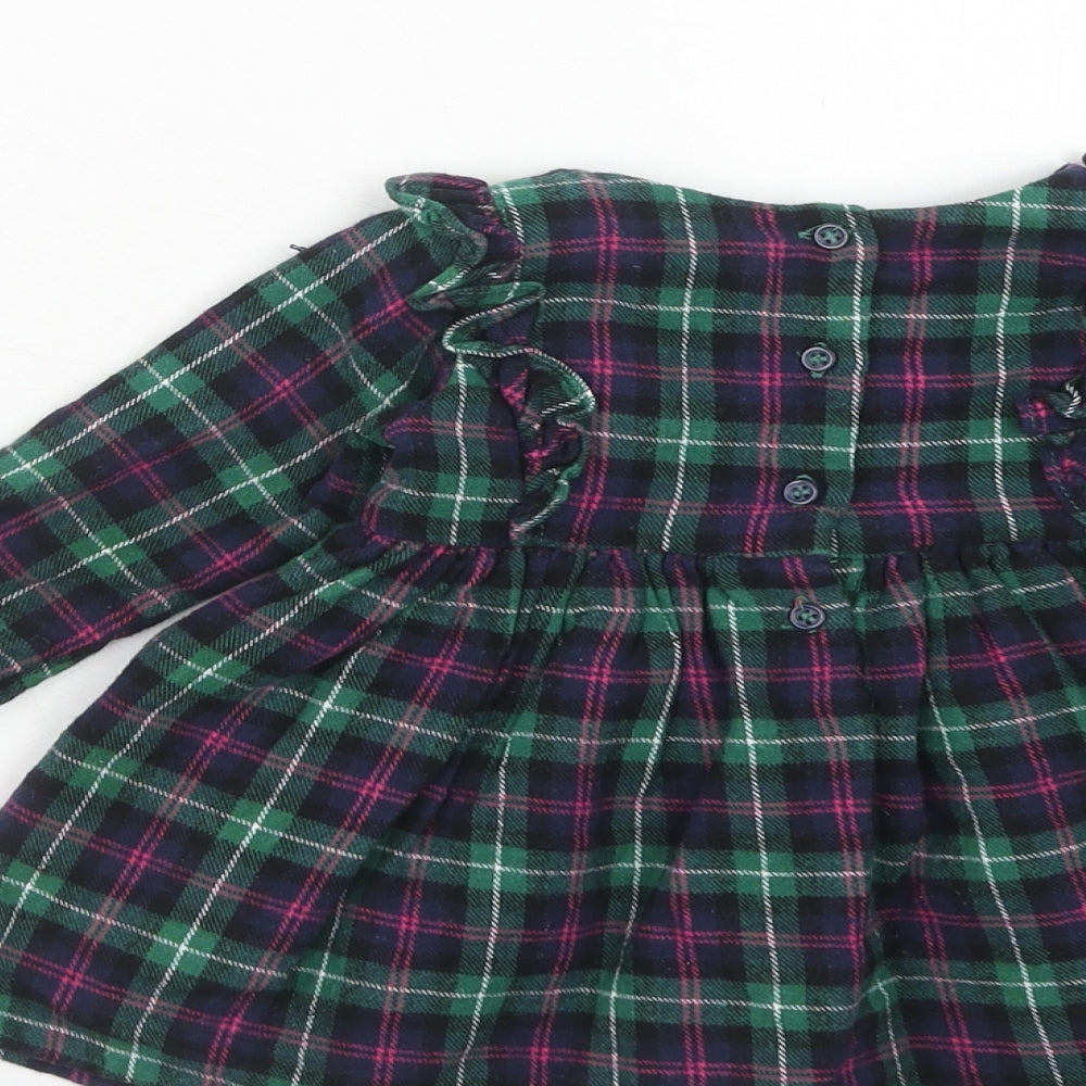 Mini Minors Girls Green Plaid Polyester A-Line Size 3-6 Months Round Neck Button