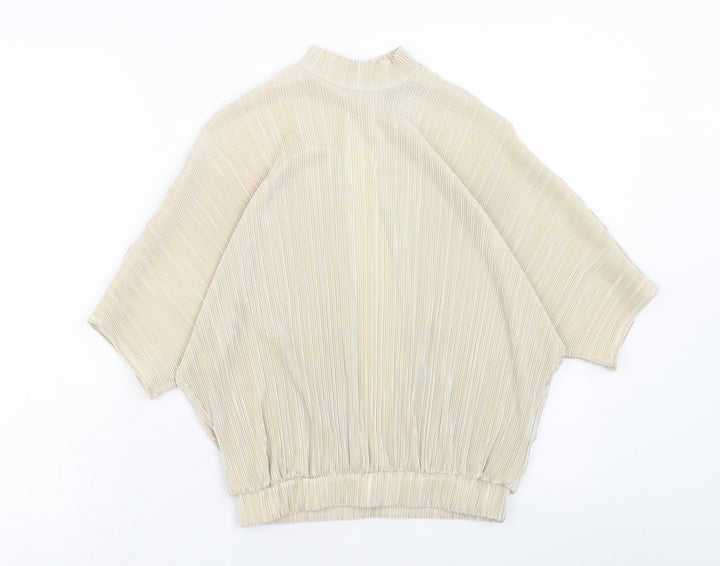 Topshop Womens Brown Polyester Basic Blouse Size 6 Mock Neck - Open Back