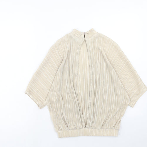 Topshop Womens Brown Polyester Basic Blouse Size 6 Mock Neck - Open Back