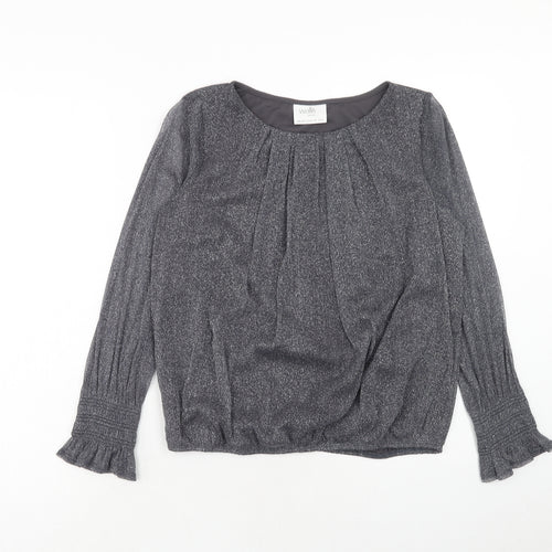 Wallis Womens Silver Geometric Nylon Basic Blouse Size 10 Round Neck