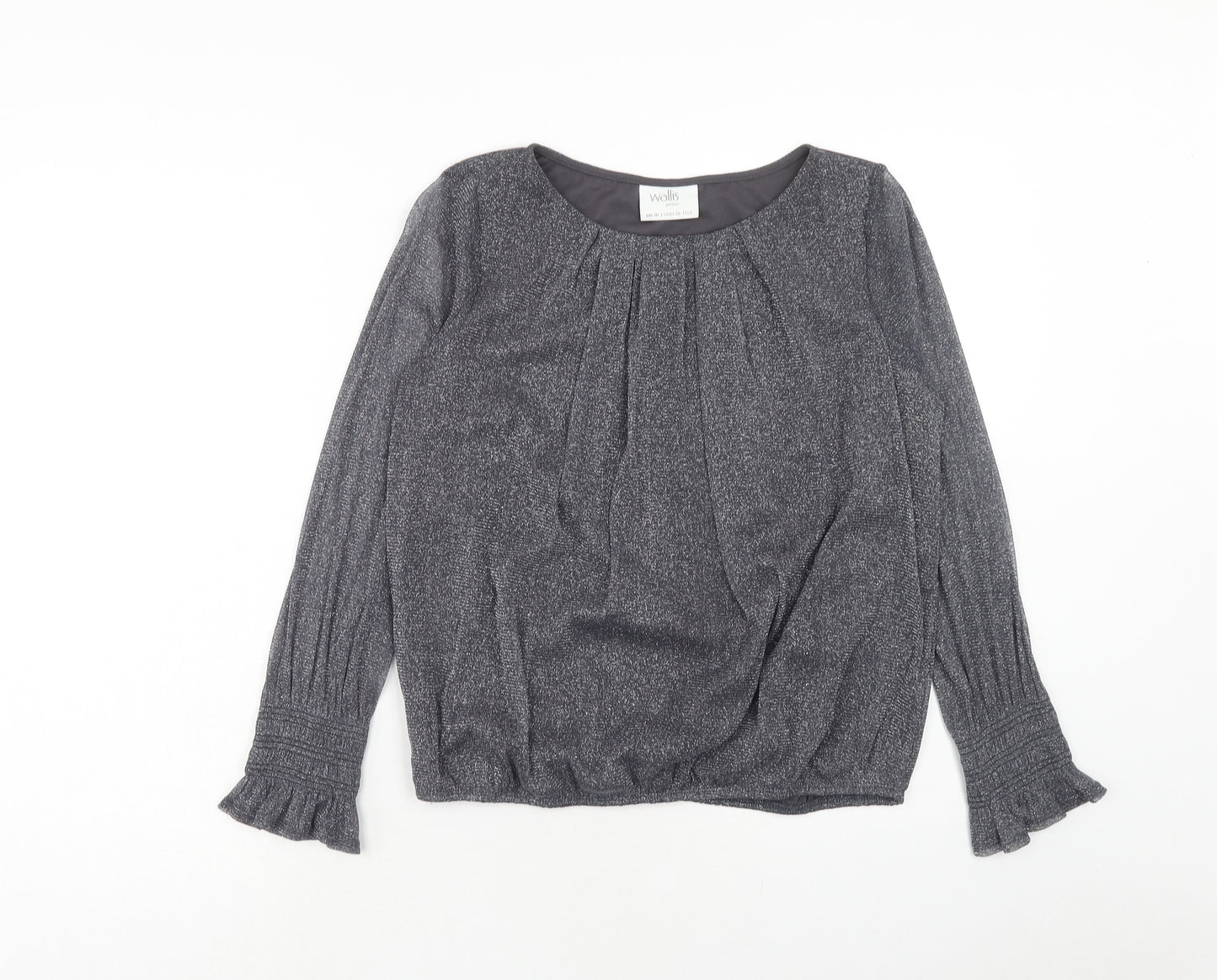 Wallis Womens Silver Geometric Nylon Basic Blouse Size 10 Round Neck