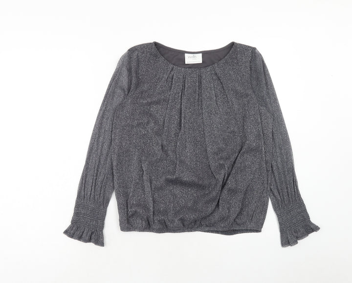 Wallis Womens Silver Geometric Nylon Basic Blouse Size 10 Round Neck