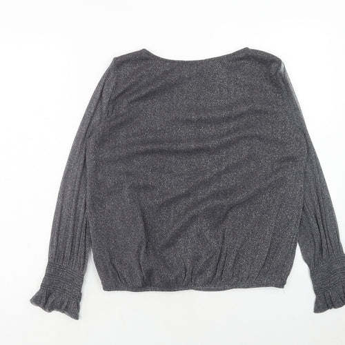 Wallis Womens Silver Geometric Nylon Basic Blouse Size 10 Round Neck