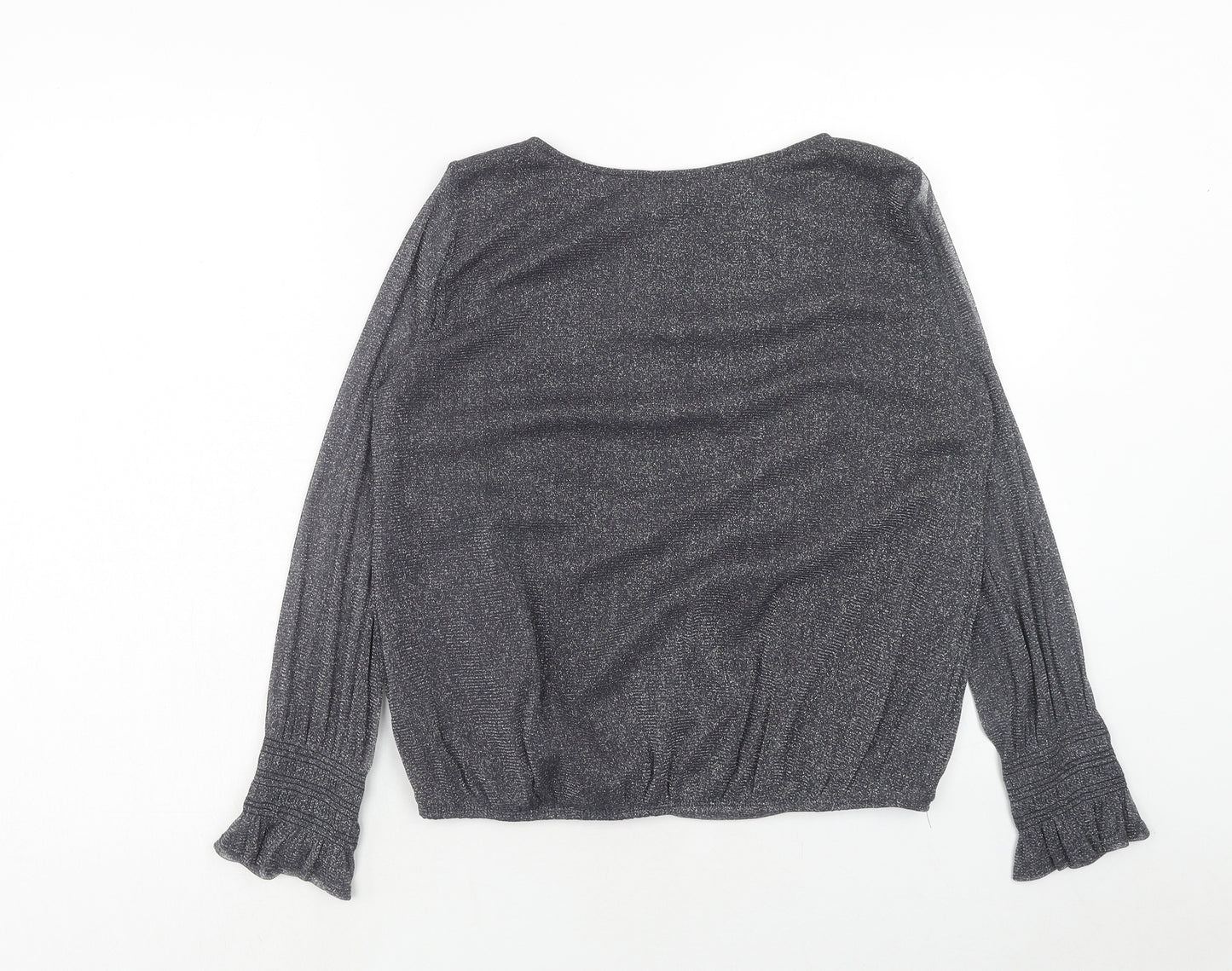 Wallis Womens Silver Geometric Nylon Basic Blouse Size 10 Round Neck