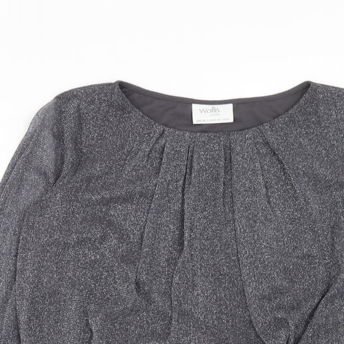 Wallis Womens Silver Geometric Nylon Basic Blouse Size 10 Round Neck