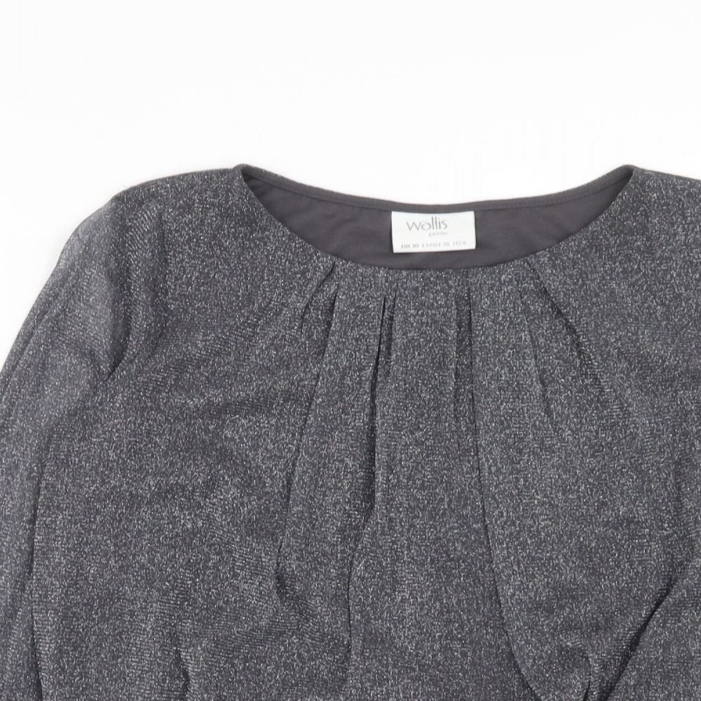 Wallis Womens Silver Geometric Nylon Basic Blouse Size 10 Round Neck
