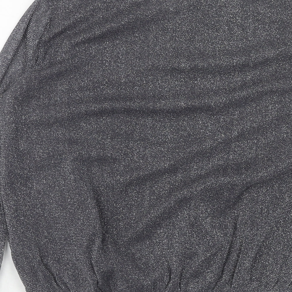 Wallis Womens Silver Geometric Nylon Basic Blouse Size 10 Round Neck