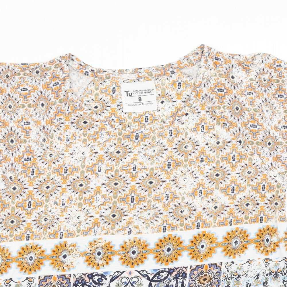 TU Womens Orange Geometric Cotton Basic Blouse Size 8 Round Neck