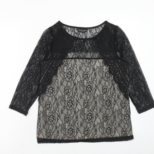 Dorothy Perkins Womens Black Nylon Basic Blouse Size 10 Round Neck