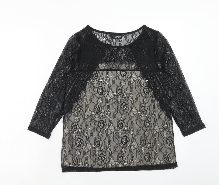 Dorothy Perkins Womens Black Nylon Basic Blouse Size 10 Round Neck