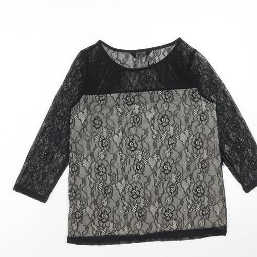 Dorothy Perkins Womens Black Nylon Basic Blouse Size 10 Round Neck