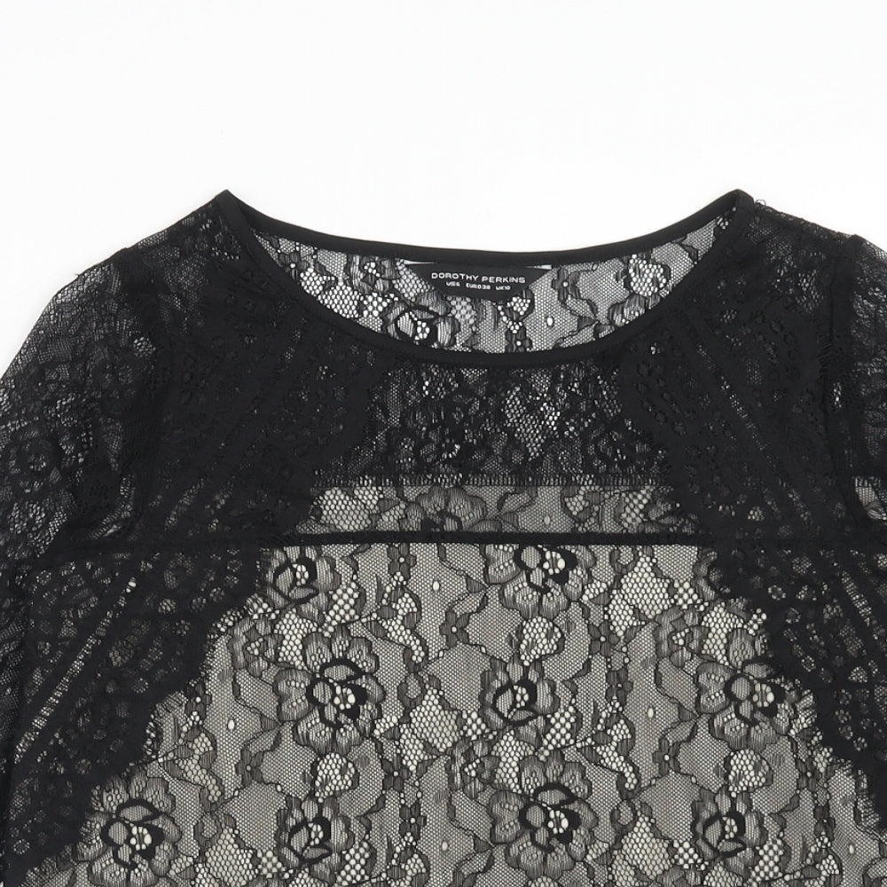 Dorothy Perkins Womens Black Nylon Basic Blouse Size 10 Round Neck
