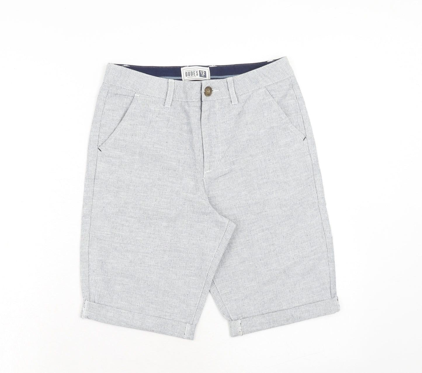 Matalan Boys Blue Geometric Cotton Cargo Shorts Size 12 Years Regular Zip