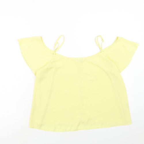 Miss Selfridge Womens Yellow Polyester Basic Tank Size 14 Square Neck - Cold Shoulder