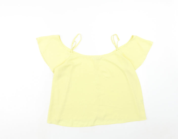 Miss Selfridge Womens Yellow Polyester Basic Tank Size 14 Square Neck - Cold Shoulder