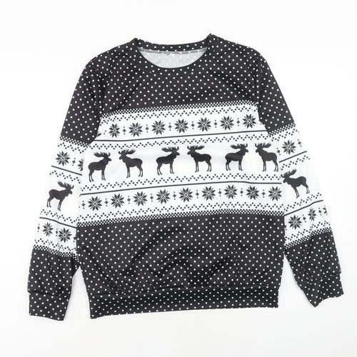 Preworn Womens Black Fair Isle Polyester Pullover Sweatshirt Size L Pullover