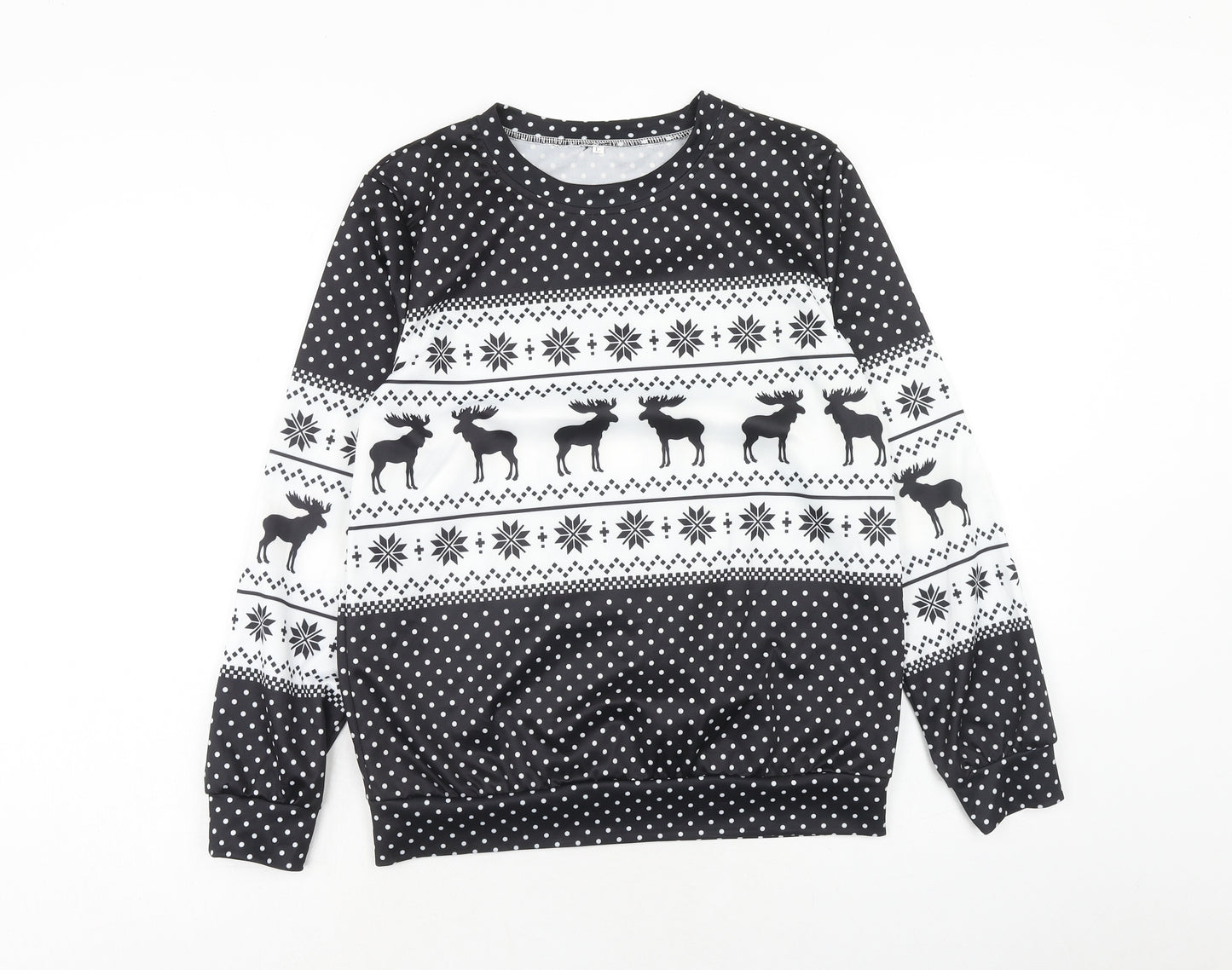 Preworn Womens Black Fair Isle Polyester Pullover Sweatshirt Size L Pullover