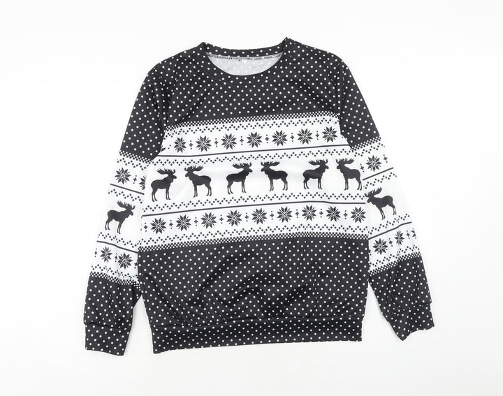 Preworn Womens Black Fair Isle Polyester Pullover Sweatshirt Size L Pullover