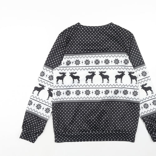 Preworn Womens Black Fair Isle Polyester Pullover Sweatshirt Size L Pullover