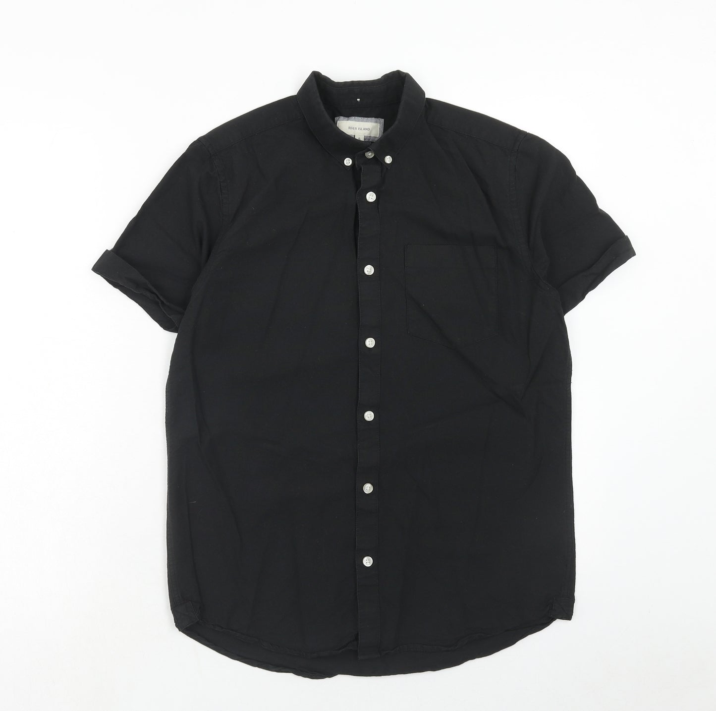 River Island Mens Black Cotton Button-Up Size S Collared Button