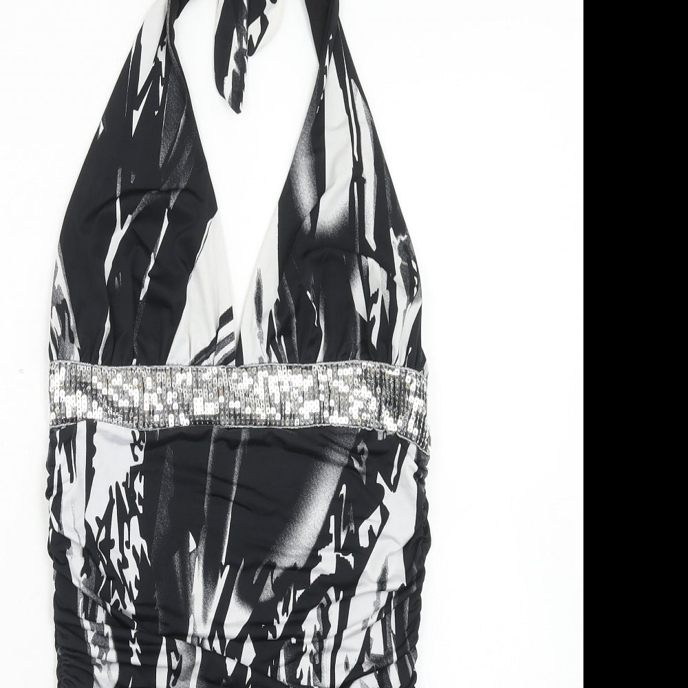 Kiah Womens Black Geometric Polyester Mini Size 12 Halter Tie