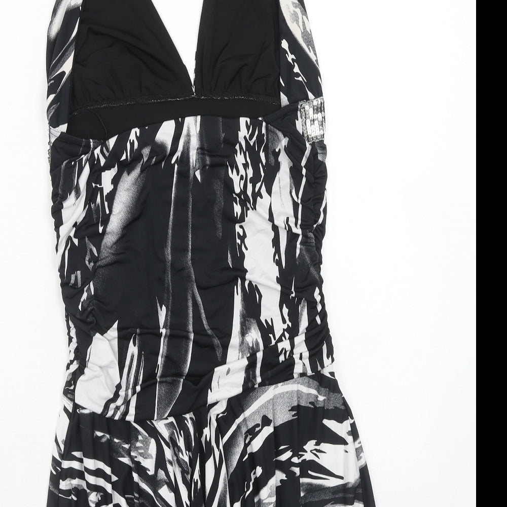 Kiah Womens Black Geometric Polyester Mini Size 12 Halter Tie