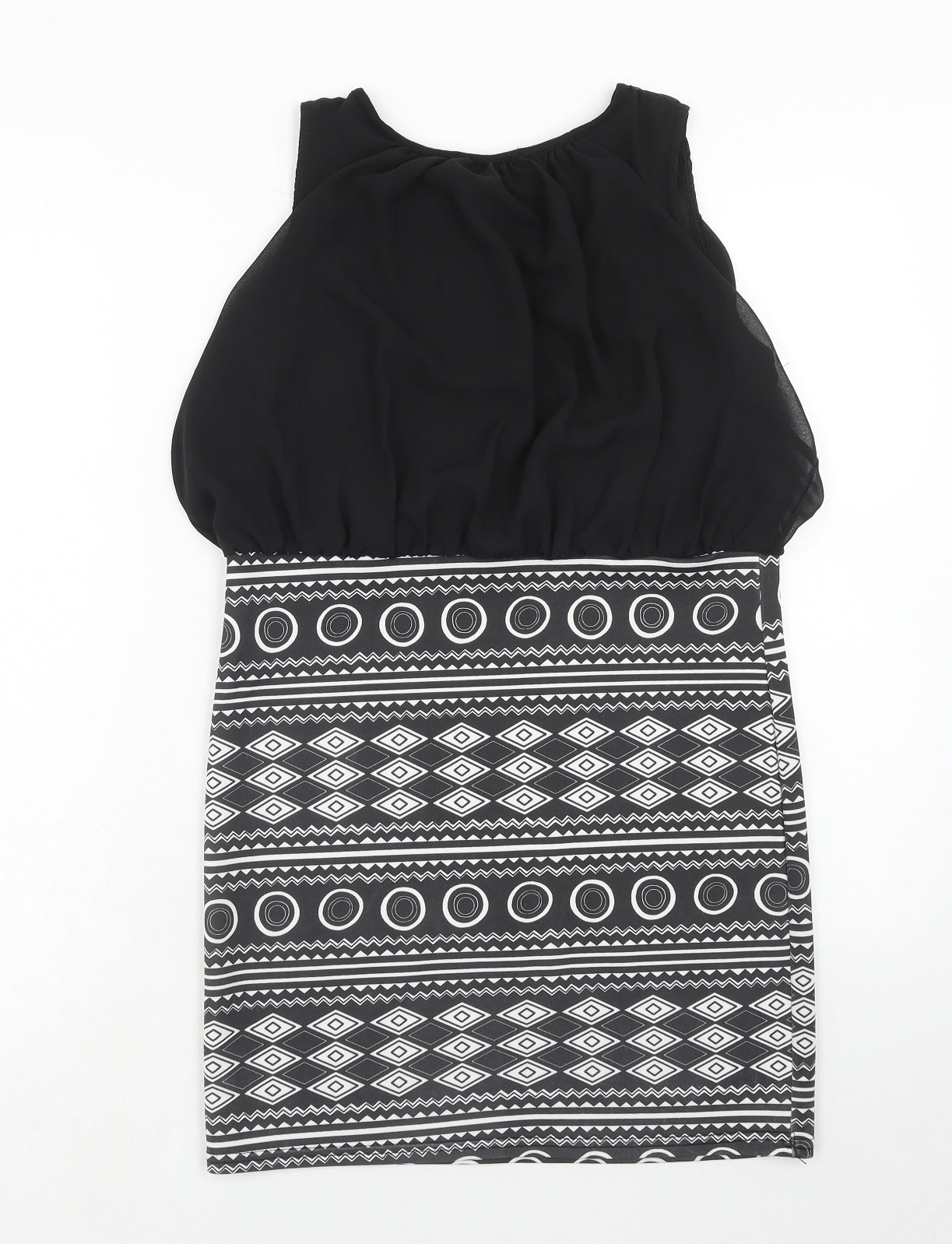 First Love Womens Black Geometric Polyester Shift Size 14 Round Neck Pullover