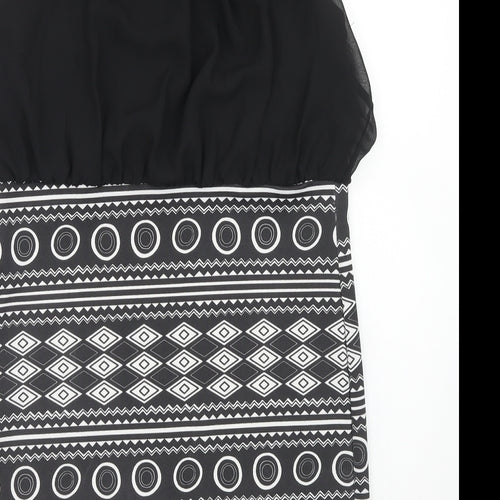 First Love Womens Black Geometric Polyester Shift Size 14 Round Neck Pullover