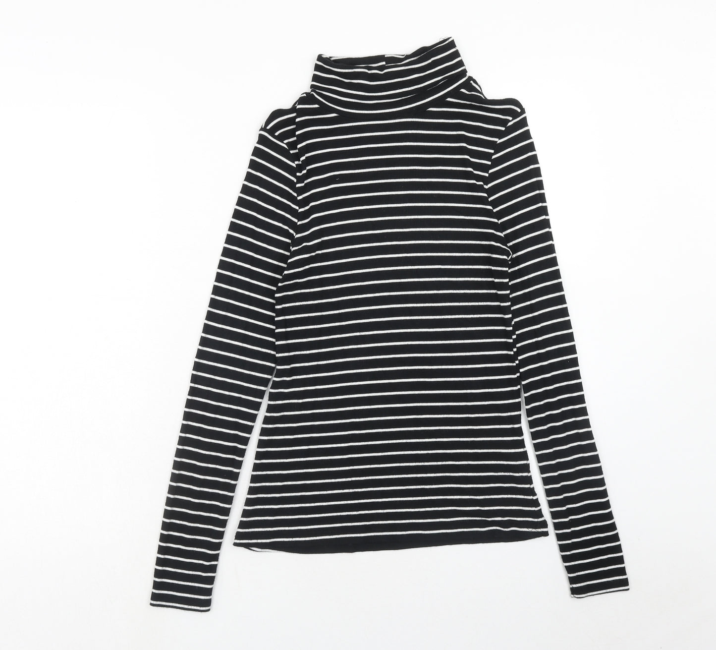 New Look Womens Black Striped Viscose Basic T-Shirt Size 14 Roll Neck